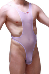 Sheer lavender mesh one-piece swimsuit petitq bodythong aunou net lilac with plunging neckline and high-cut legs