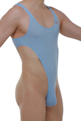 Light blue petitq bodythong carbay skine one-piece swimsuit with high-cut leg and thin shoulder straps