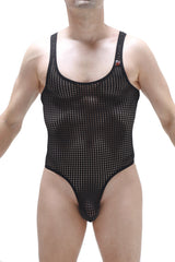 Black mesh one-piece swimsuit PetitQ Bodythong Nexon Durtol black with scoop neckline and adjustable shoulder straps