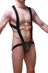 Black suspenders style men’s underwear with padded contoured pouch in olive by bodyjockstrap ardun