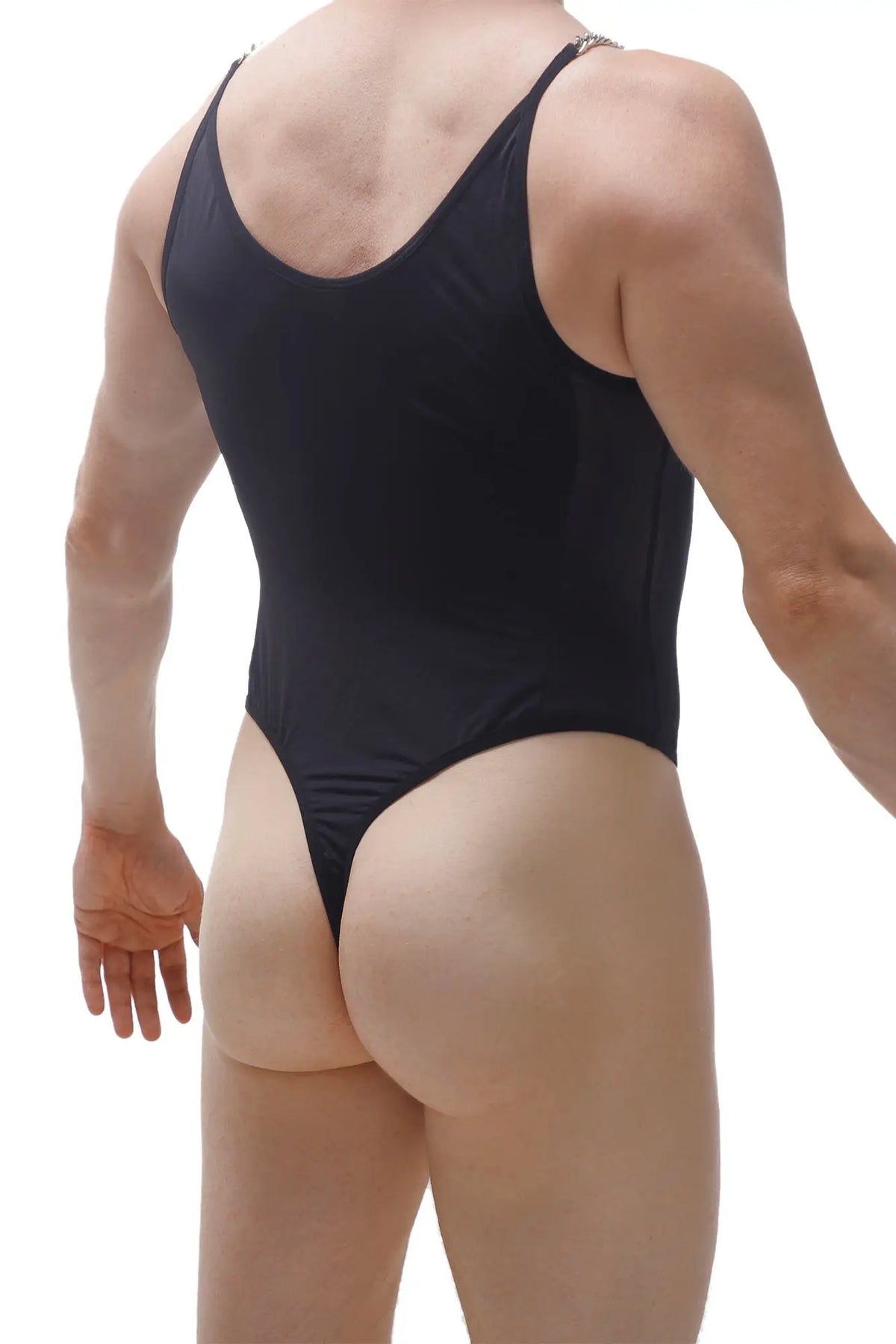 Black one-piece swimsuit with thin straps and low-rise cut bodysuit Bevans black for stylish swimwear look
