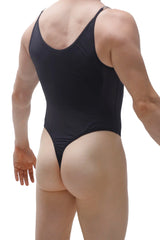 Black one-piece swimsuit with thin straps and low-rise cut bodysuit Bevans black for stylish swimwear look