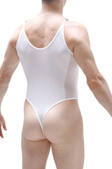 White form-fitting one-piece swimsuit bodysuit bevans white with thin straps and high-cut leg design