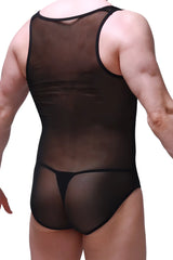 Black sheer mesh one-piece bodysuit with black trim from bodysuit bolver black collection