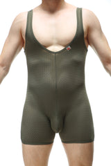 Bodyboxer Bee Green olive green mesh athletic bodysuit with a snug fit and thin shoulder straps for active wear