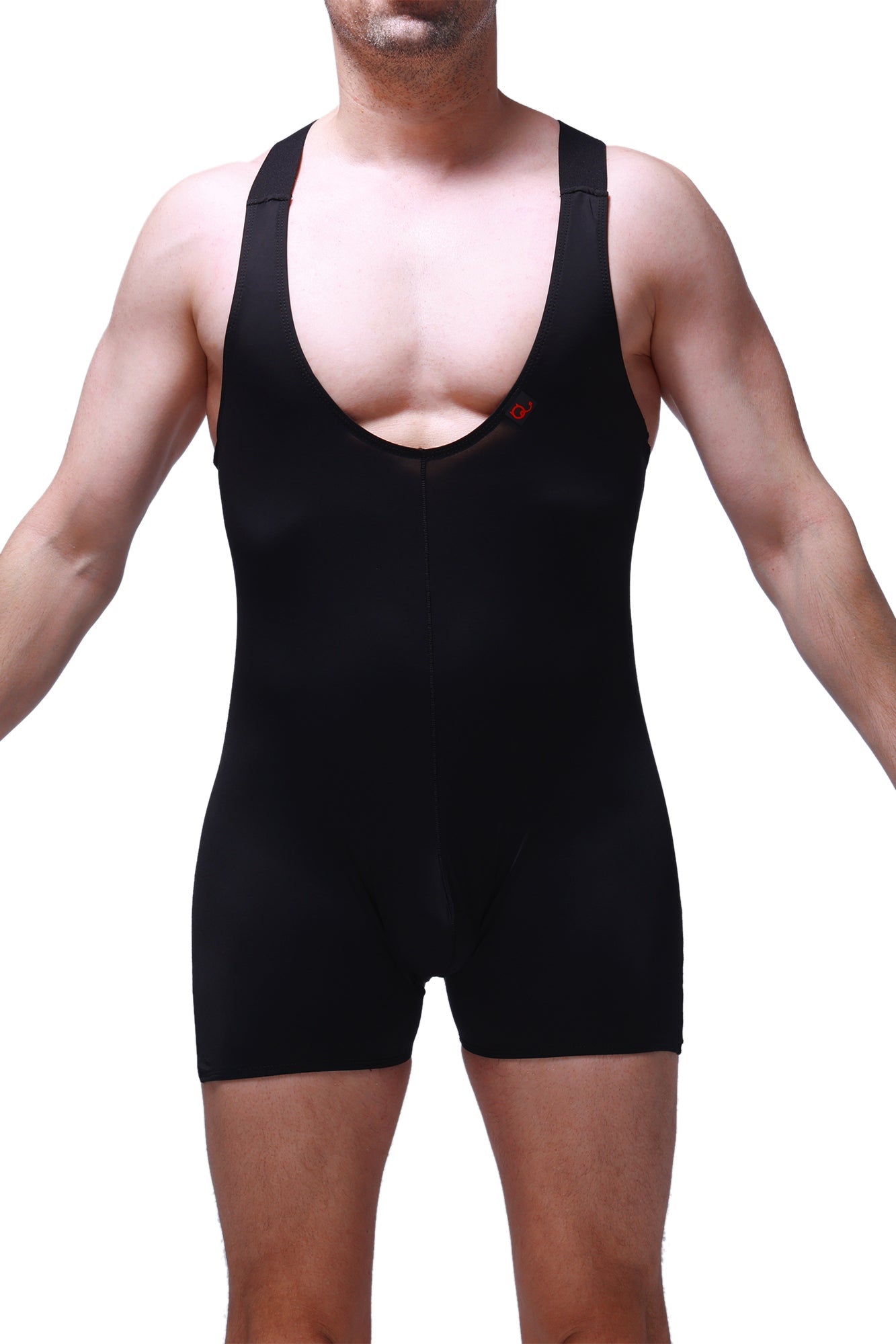 Black sleeveless athletic bodysuit with deep scoop neckline and elasticated waistband petitq bodysuit boxer ondel black