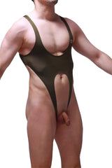 Olive green one-piece swimsuit bodysuit caussol with cutout design for stylish swimwear looks