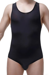 Bodysuit herly black mesh tank top with scoop neckline and seamless fit in black color