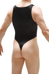 Black bodysuit pazin satin one-piece swimsuit with high-cut legs and thin shoulder straps in form-fitting satin material