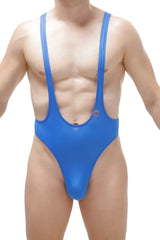 Blue one-piece bodysuit thong gonzac plum blue with wide shoulder straps and high-cut leg design