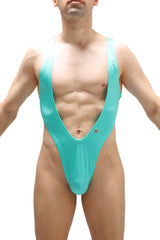 Teal bodysuit thong lepuil joe green one-piece swimsuit with deep v-neckline and wide shoulder straps