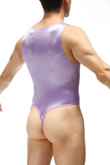 PetitQ bodysuit Thor satin lilac shiny lavender metallic one-piece leotard with sleek form-fitting design