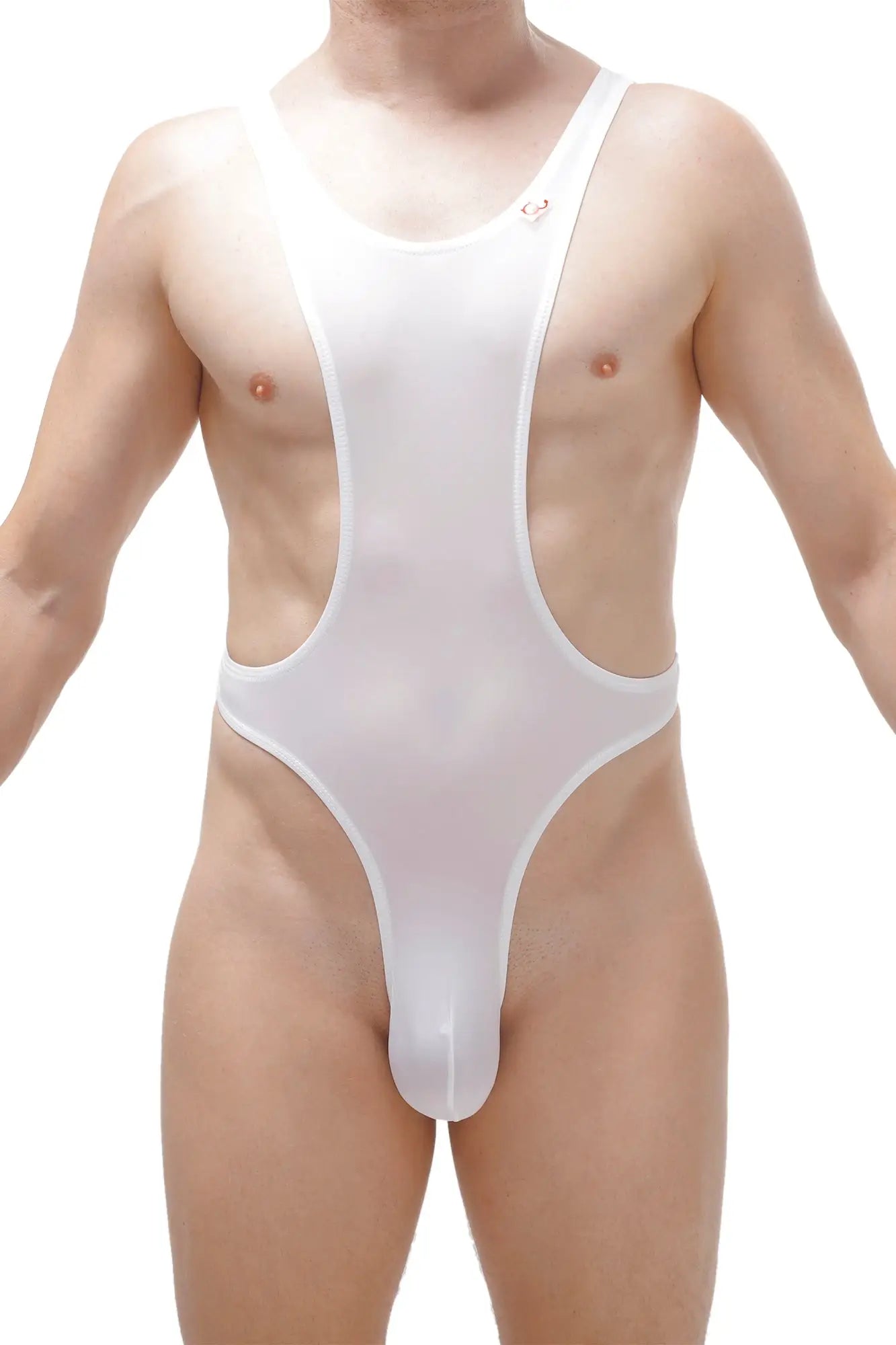 White sheer mesh one-piece swimsuit with wide shoulder straps and high-cut leg design bodythong aunou plum white