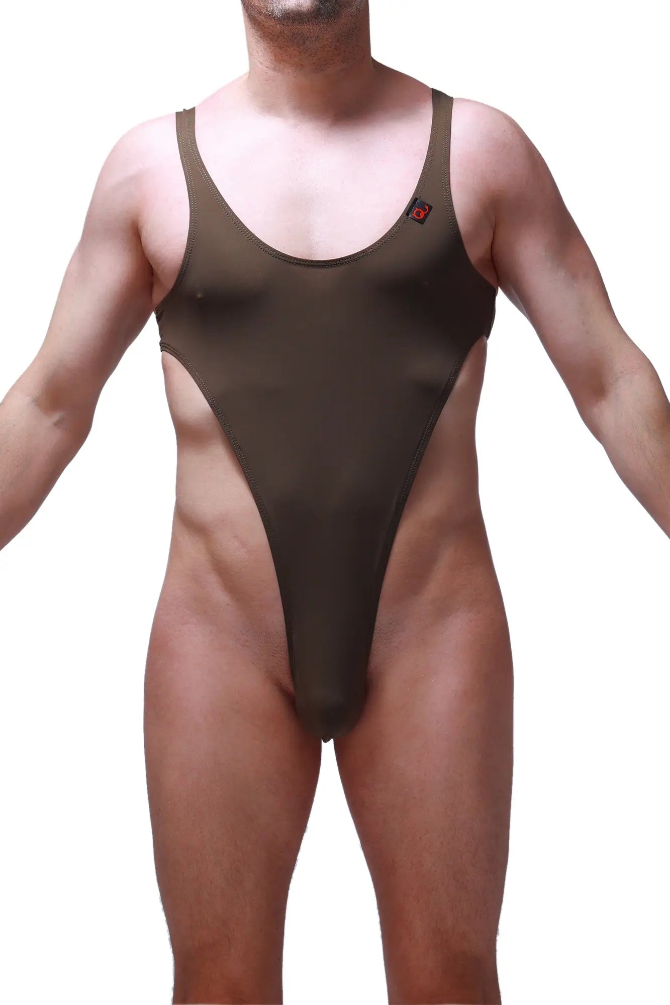 Olive green one-piece swimsuit bodythong carbay with high-cut leg and thin shoulder straps for stylish swimwear look