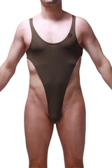 Olive green one-piece swimsuit bodythong carbay with high-cut leg and thin shoulder straps for stylish swimwear look