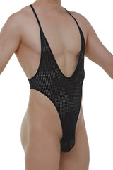 Bodythong causson durtol black black mesh one-piece swimsuit with deep v-neckline and high-cut legs