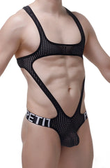 Black mesh bodysuit bodythong oze durtol with cut-out design and petit branding on waistband