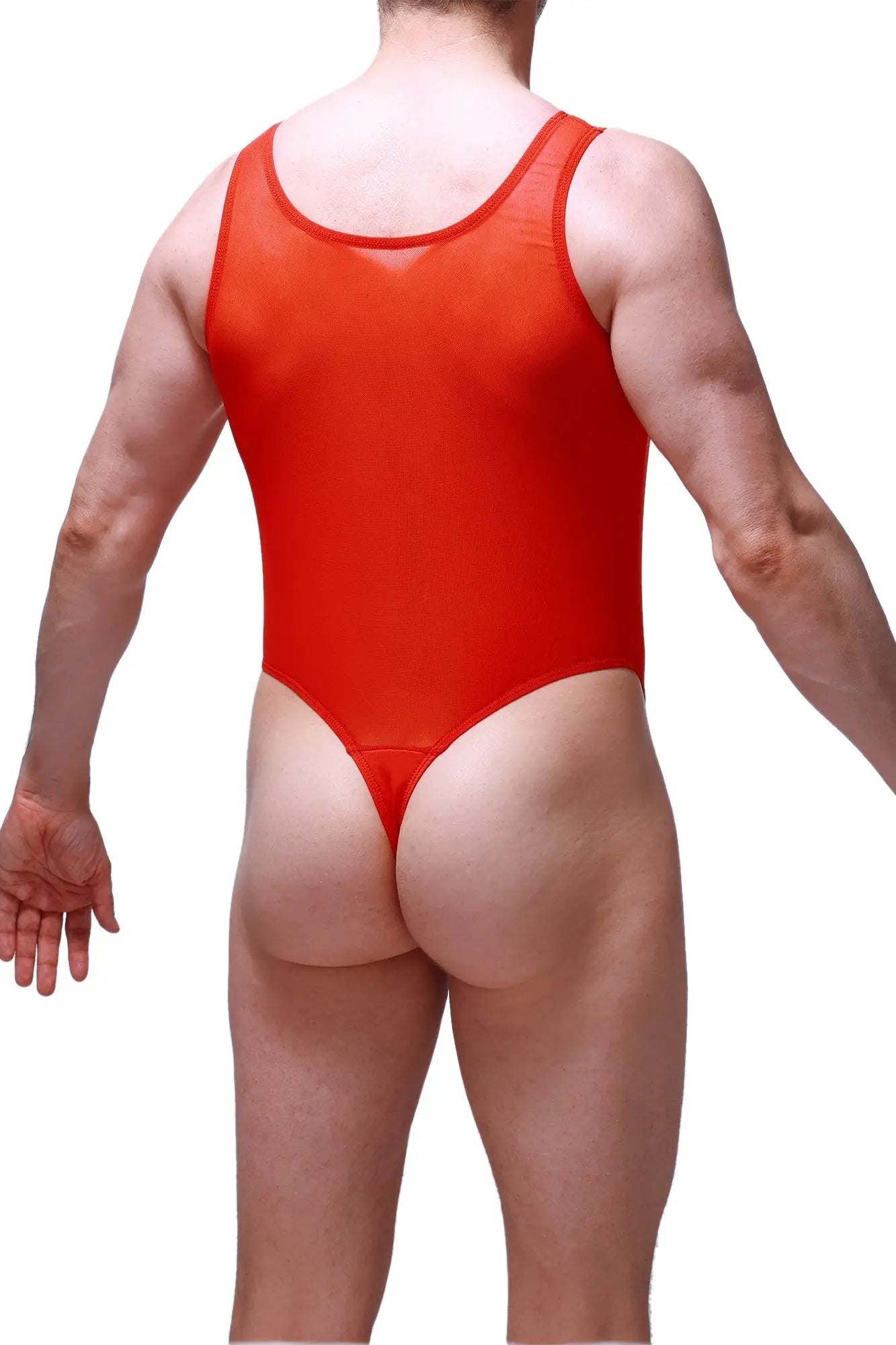 Bodythong Pencran red vibrant red one-piece swimsuit with scoop neckline and high-cut leg openings