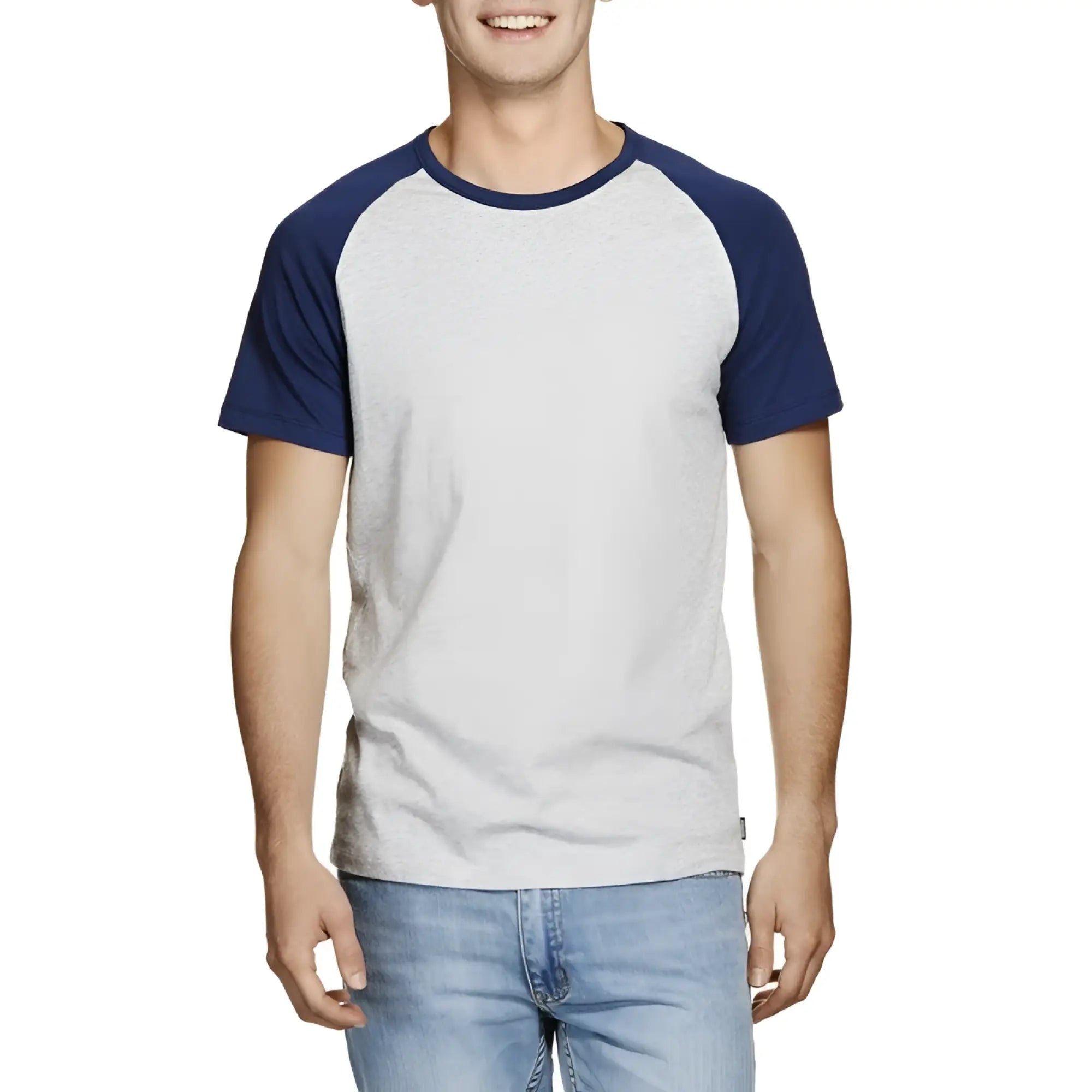 Heather gray and navy blue raglan sleeve t-shirt by Bonds Besties in size M with short sleeves and soft cotton fabric