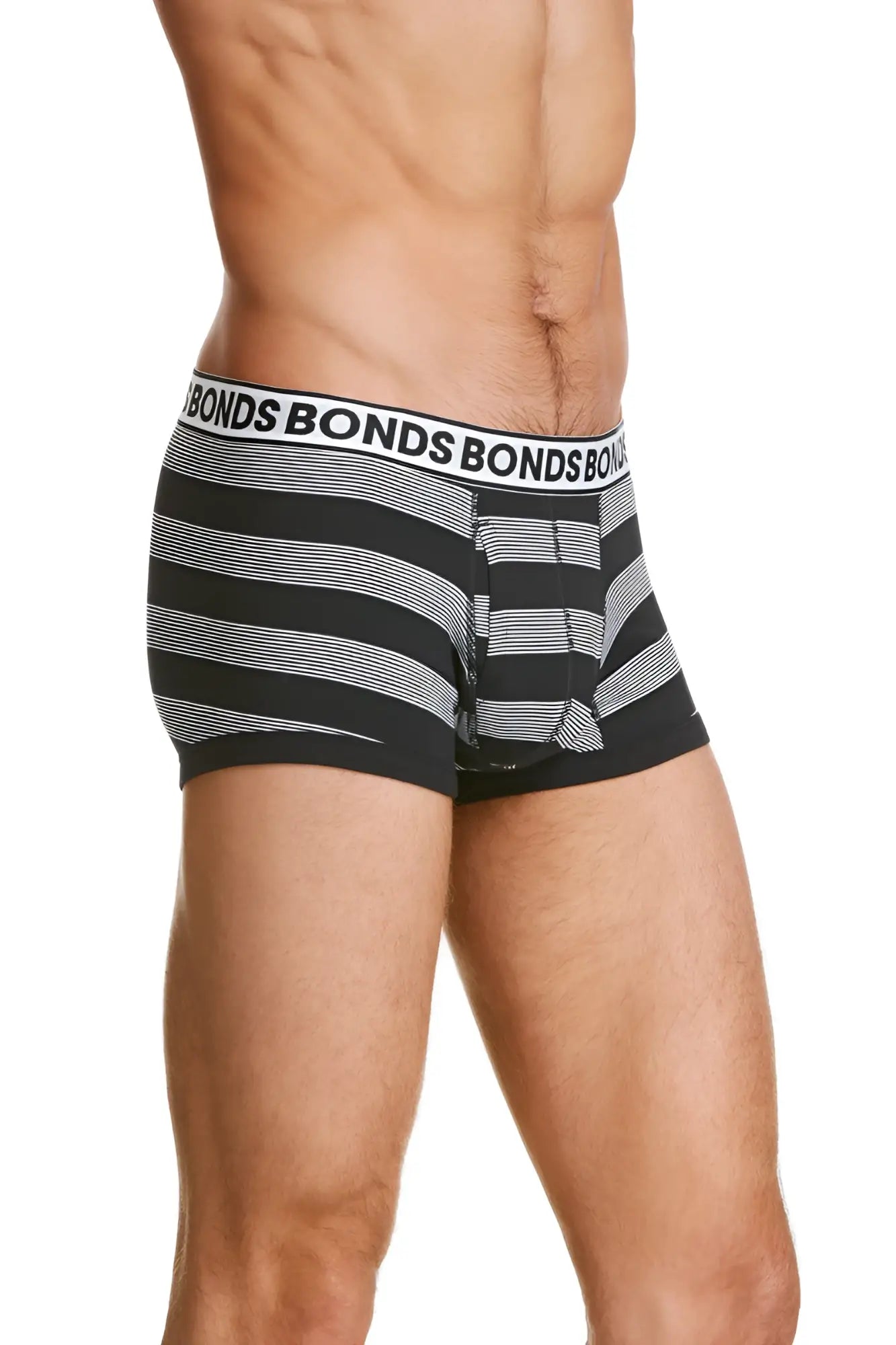 Bonds striped fit trunk underwear size s in black and white with branded waistband and comfortable fit