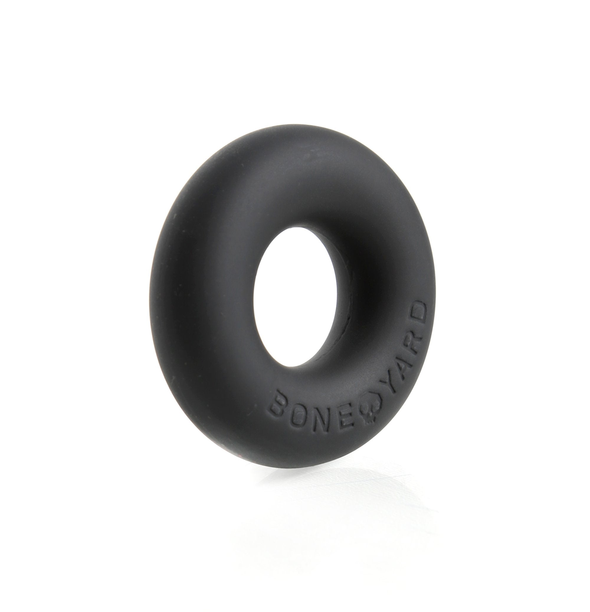 Black ultimate silicone ring made of durable silicone with boneyard embossed on the side visible