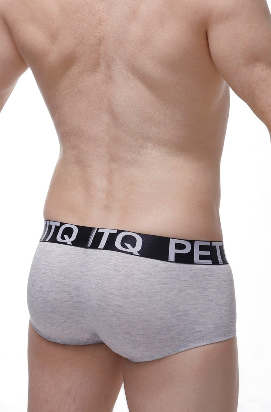 Boxer anla modal grey briefs in gray heather with black elastic waistband featuring white itq and pet lettering