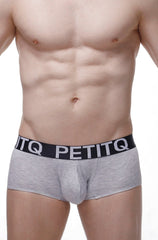 Boxer Anla Modal grey briefs in gray heathered modal with black elastic waistband featuring Petitq logo in white