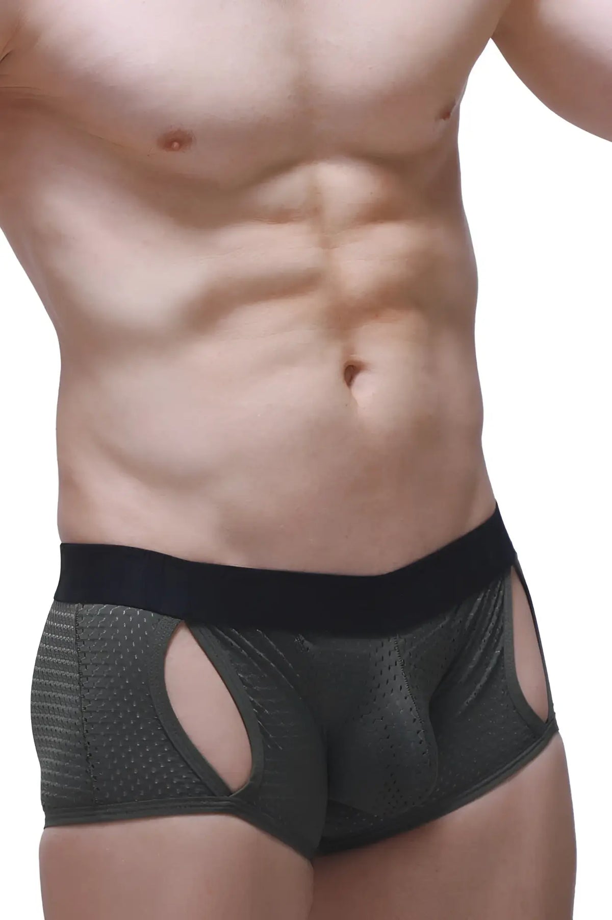 Black athletic boxer anzex bee green briefs with textured perforated design and cutout side panels