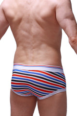Striped petitq boxer brief chill grandrieu in red blue black and white with white elastic waistband
