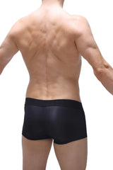 Black sleek-fitting boxer brief dome voile with a smooth matte finish designed for comfortable everyday wear