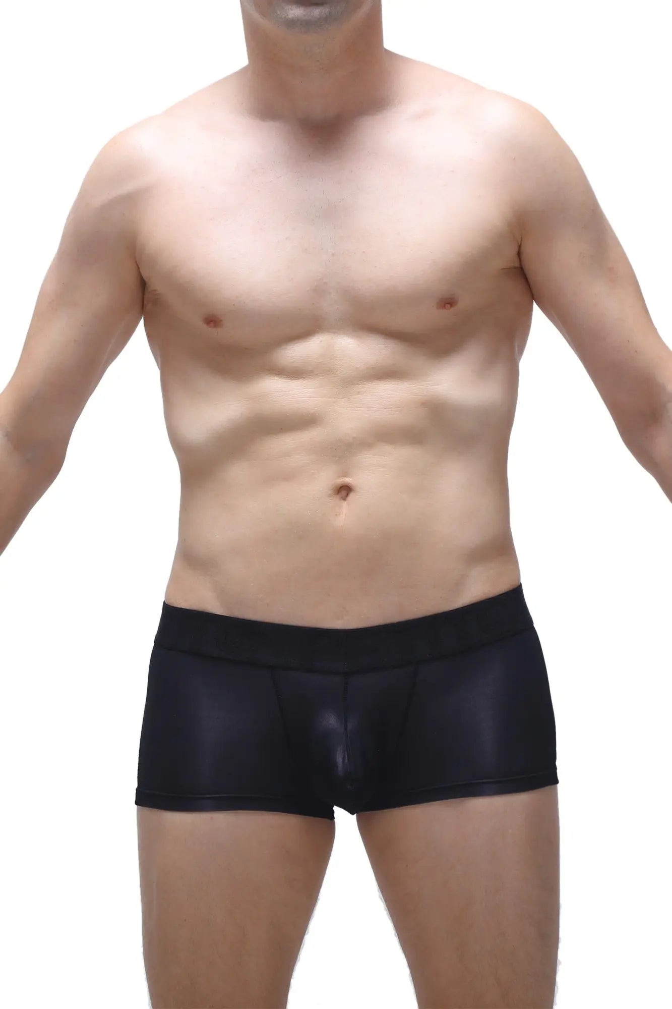 Black shiny boxer brief dome voile black made of smooth sleek material with form-fitting design for comfort and style