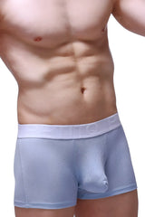 Light blue ribbed men’s boxer briefs with white elastic waistband featuring petito brand for comfortable daily wear