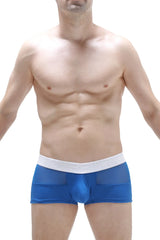 Blue mesh boxer brief osly blue with white waistband featuring breathable fabric for comfortable wear