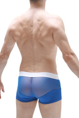 Boxer brief Osly blue featuring blue sheer mesh briefs with a white waistband for breathable comfort
