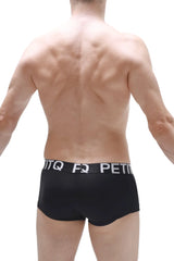 Black boxer brief reotier plum with white petitq branded waistband designed for comfort and style