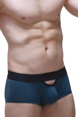 Navy blue boxer cabrier prussian blue men’s briefs with black elastic waistband and central cutout design