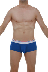 Blue petitq boxer chillax modal briefs with white waistband and thin red and blue stripes for comfort wear
