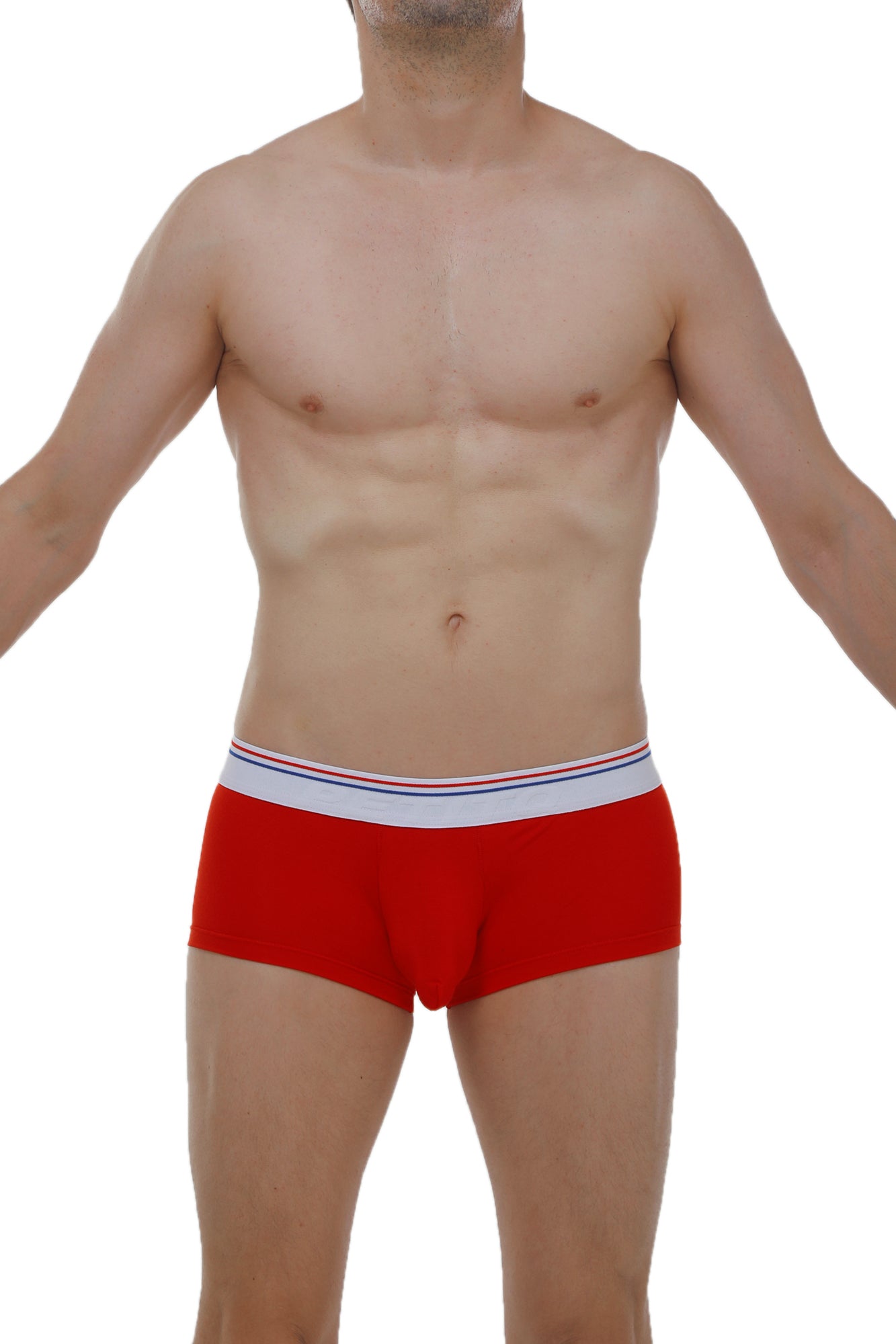 Red men’s briefs petitq boxer chillax modal with white waistband and thin red and blue stripes in modal fabric