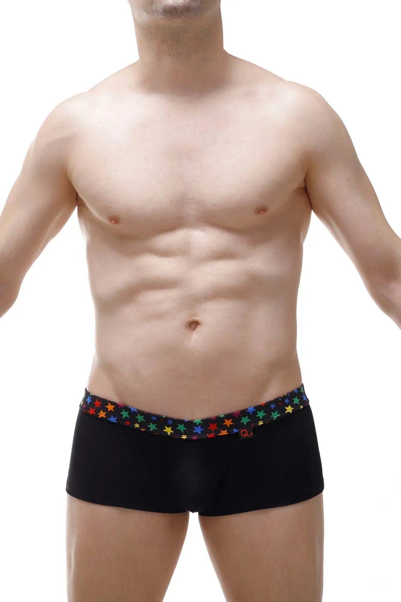 Black briefs boxer coudoux stars with colorful star-patterned waistband for comfortable everyday wear