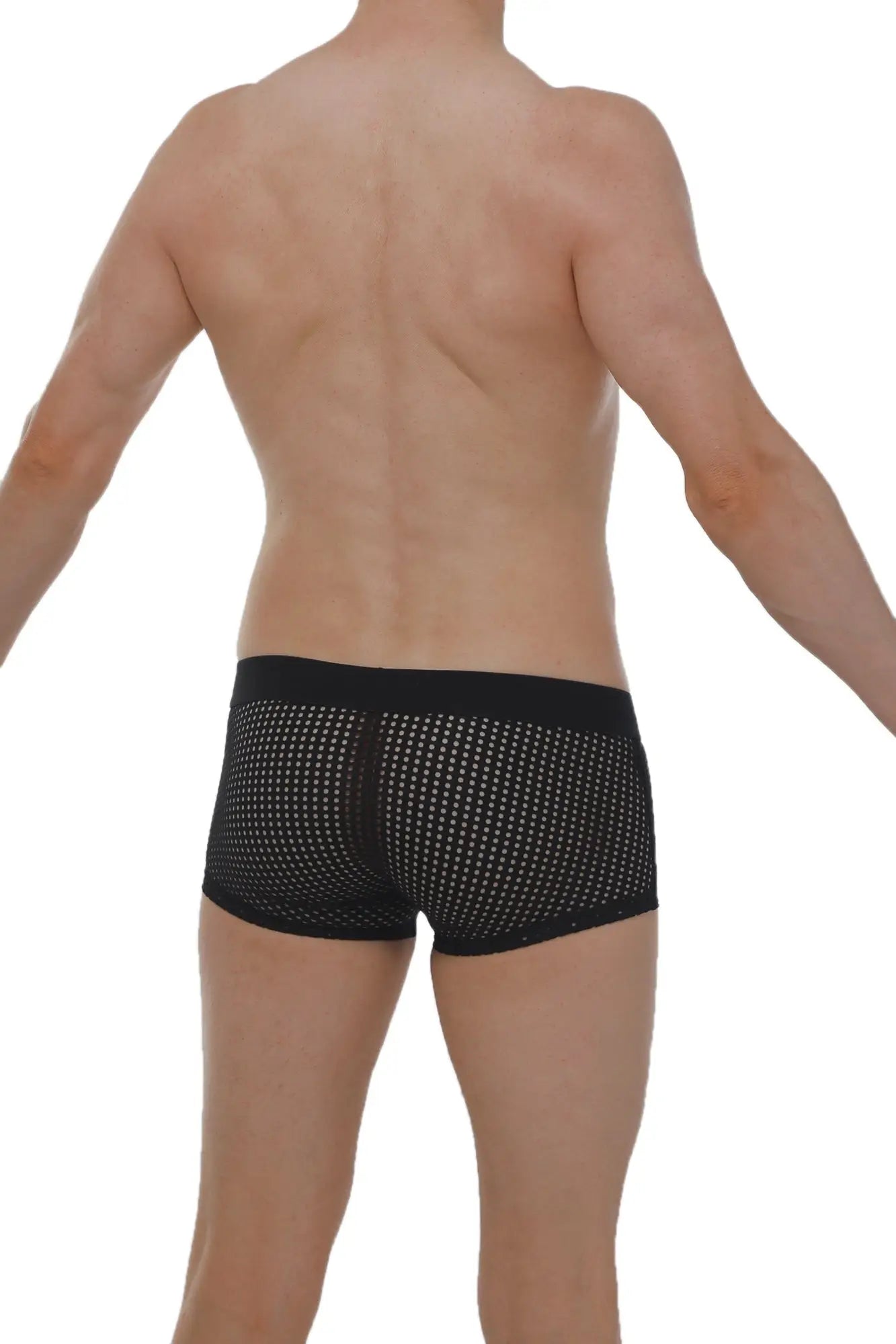 Black mesh briefs boxer dolmen durtol black with solid waistband front view breathable material