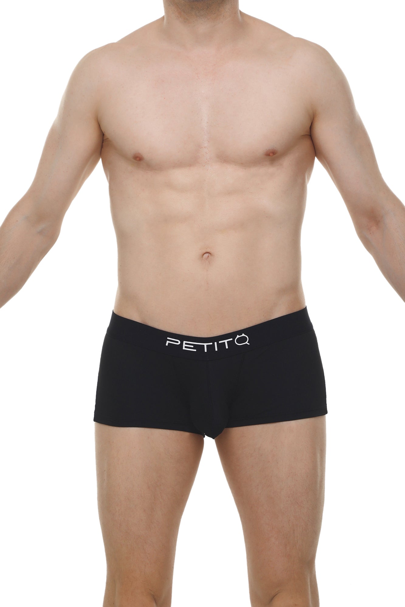 Black boxer brief dome skine with white logo waistband made from soft breathable fabric for everyday comfort