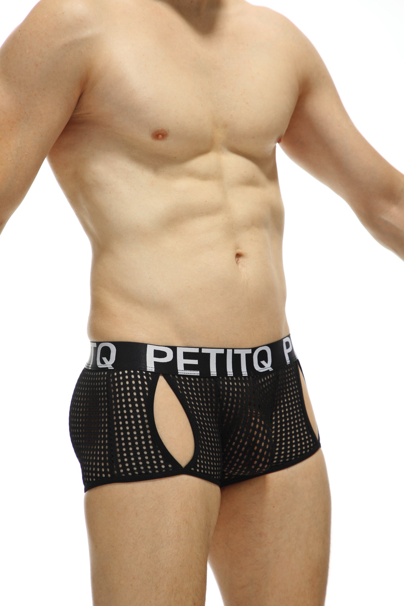 Black mesh briefs boxer anzex durtol black with white petitq waistband showing front side design