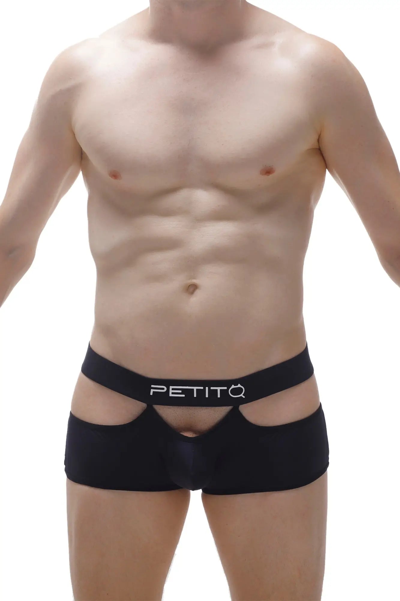 Black boxer Feneu mens briefs with sleek form-fitting design and distinctive cut-out side panels