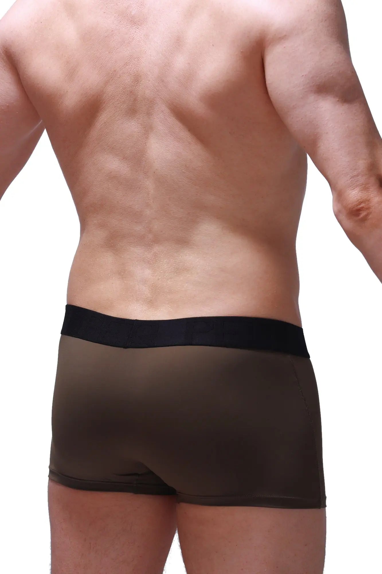 Black waistband men’s boxer briefs in dark brown smooth fabric from boxer hang olive collection