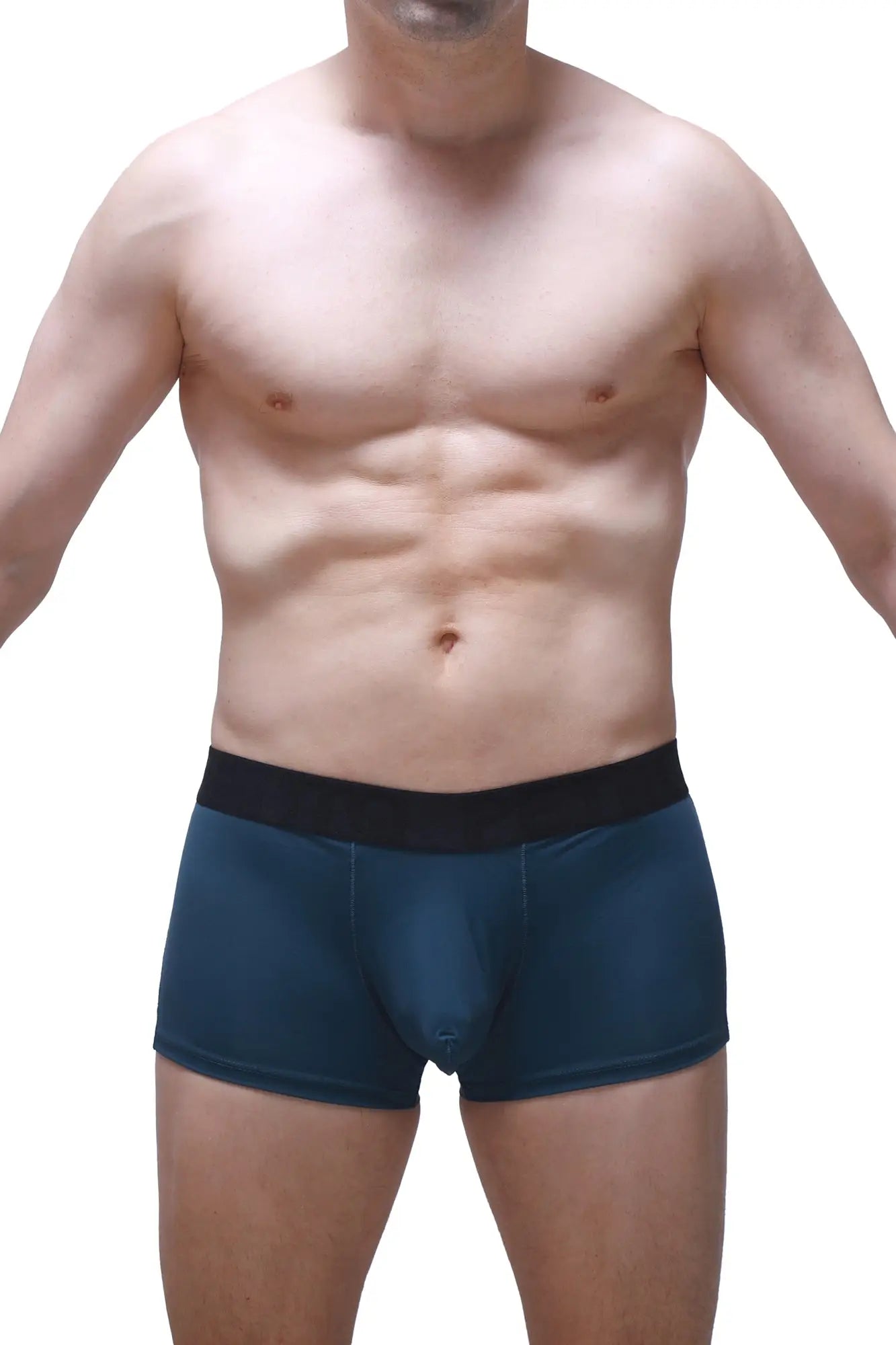 Dark blue boxer briefs with a contrasting black waistband in prussian blue fabric for comfortable wear