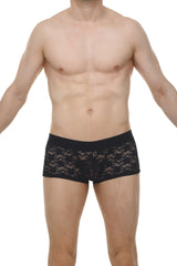 Black lace boxer briefs with a solid black waistband from boxer montils lace black collection