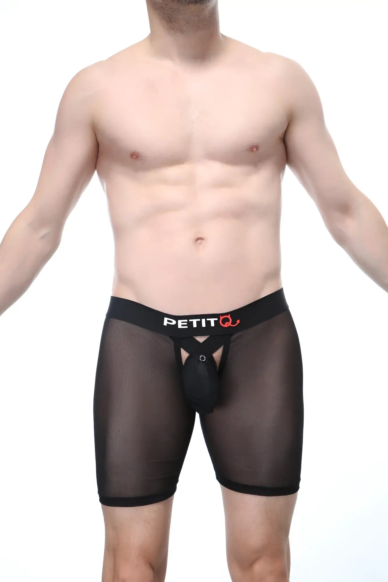 Boxer miniac black black mesh briefs with black elastic waistband featuring petit logo and internal pouch design