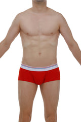 PetitQ boxer brief taik modal red mens briefs in red with white waistband and thin blue and red stripes