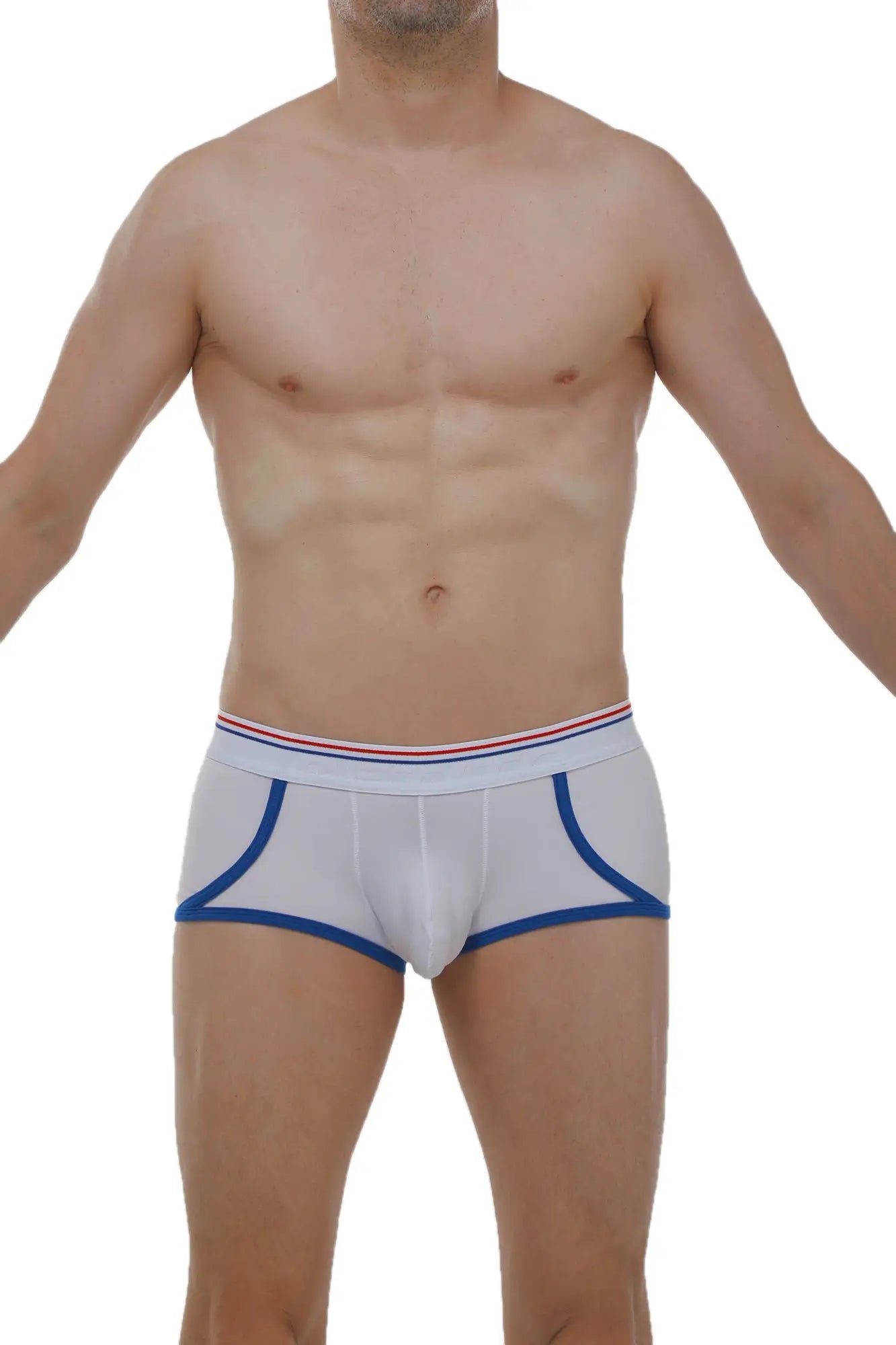 White men’s briefs boxer Morrier white with blue trim and red white and blue striped waistband for everyday comfort