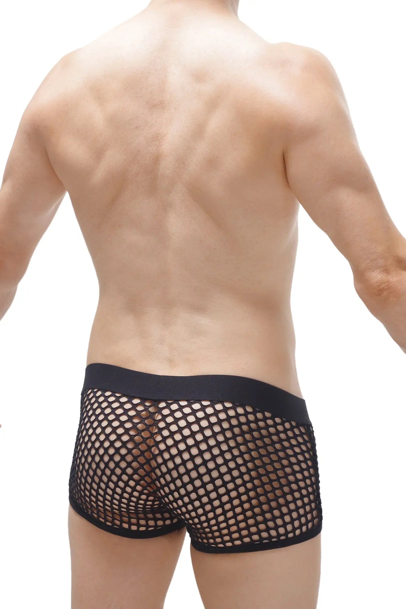 Boxer Olloix Black mesh briefs with solid black waistband featuring breathable mesh fabric for comfort and style